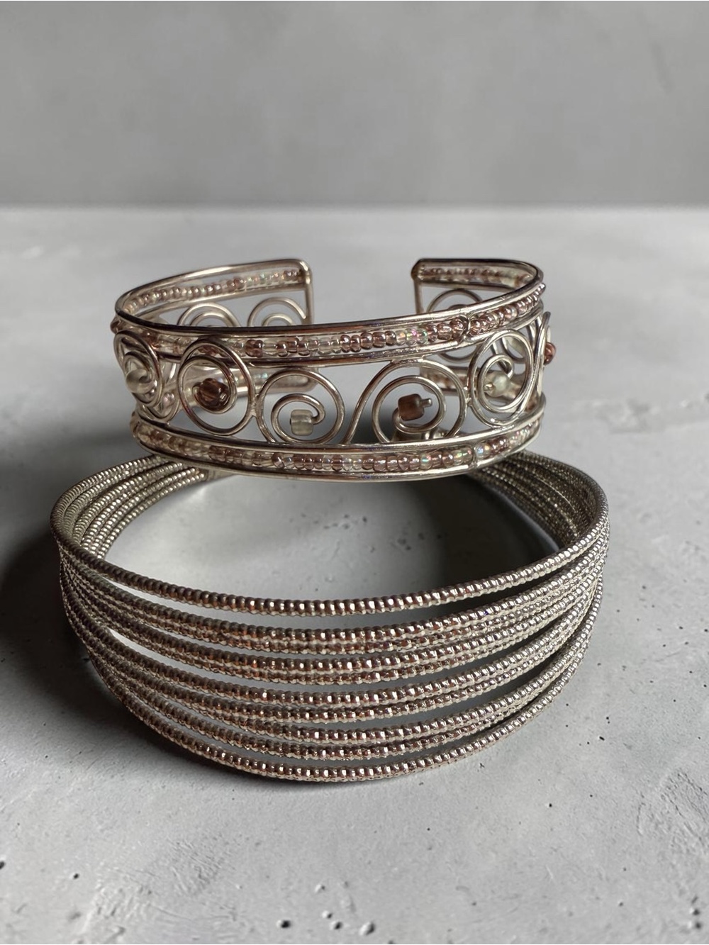 Silver-Tone Filigree and Multi-Row Cuff Bracelet Set